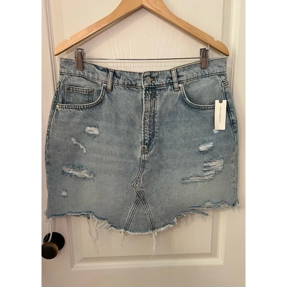 Anthropologie Destroyed Denim Mini Skirt 14 - Picture 2 of 12